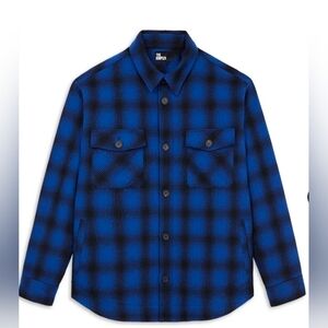 The Kooples, Printed Long Sleeve Button Front Shirt Jacket, Black/Blue, XS